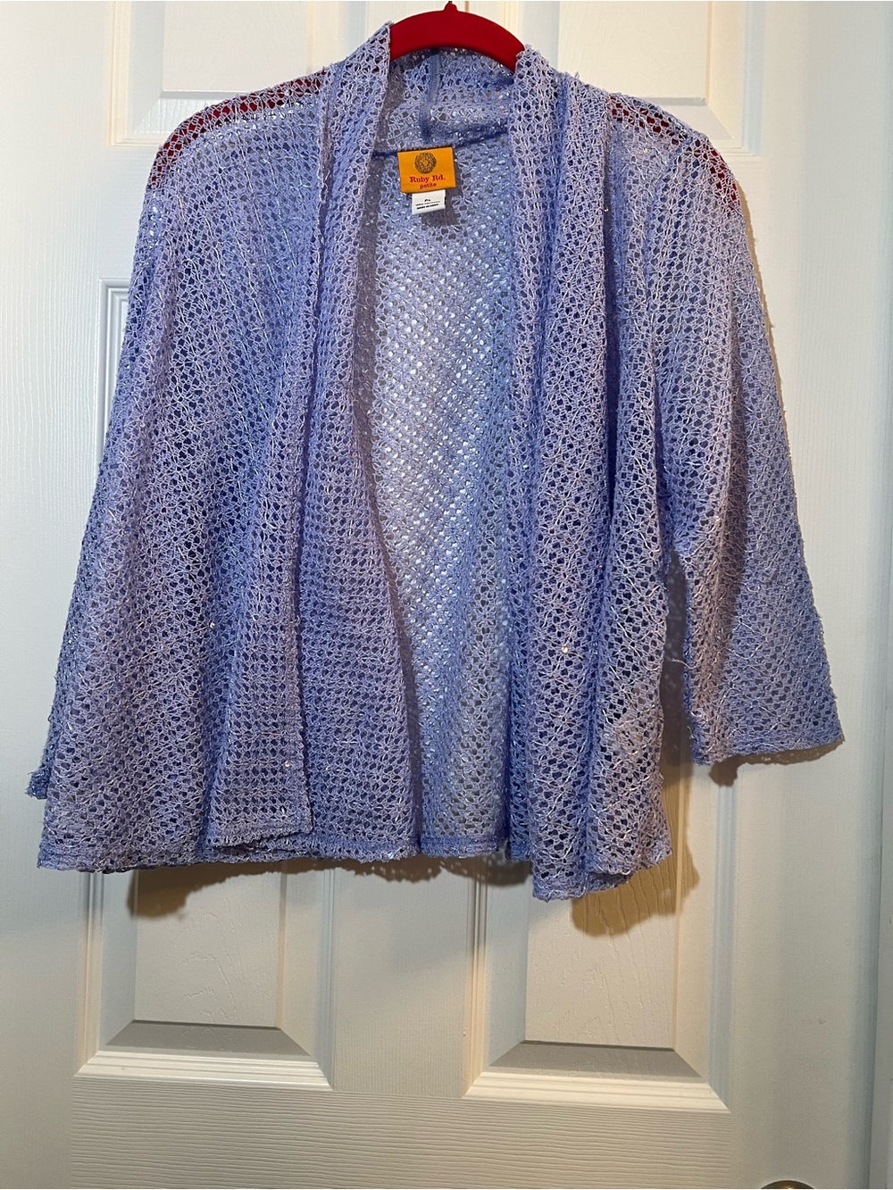 🦋 Ruby Rd. Lavender Open-Knit Cardigan with iridescent sequins size LP